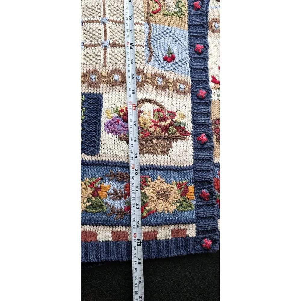 Tiara International Harvest Farm Fall Patchwork Cardigan Sweater Cottage Knit Lg - Picture 5 of 6